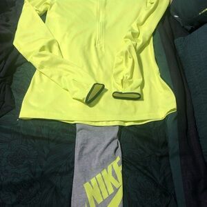 NWOT Nike Neon Yellow Top and Gray Leggings Set